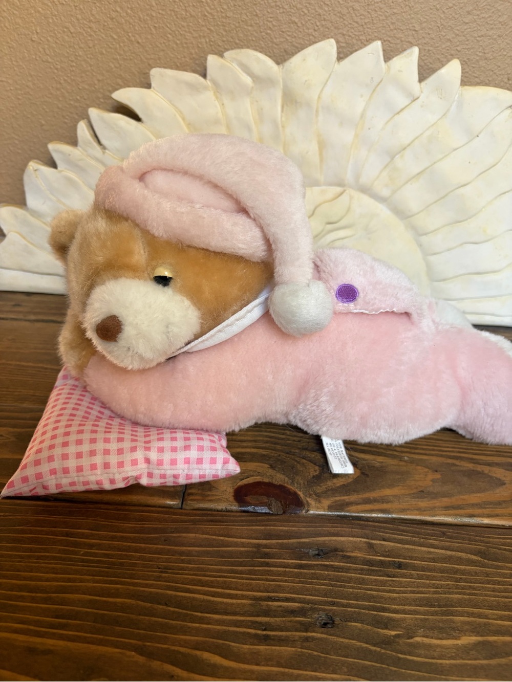 1980’s Sleepy Goffa Bear Pink Checkered Pillow 13 inch Plush